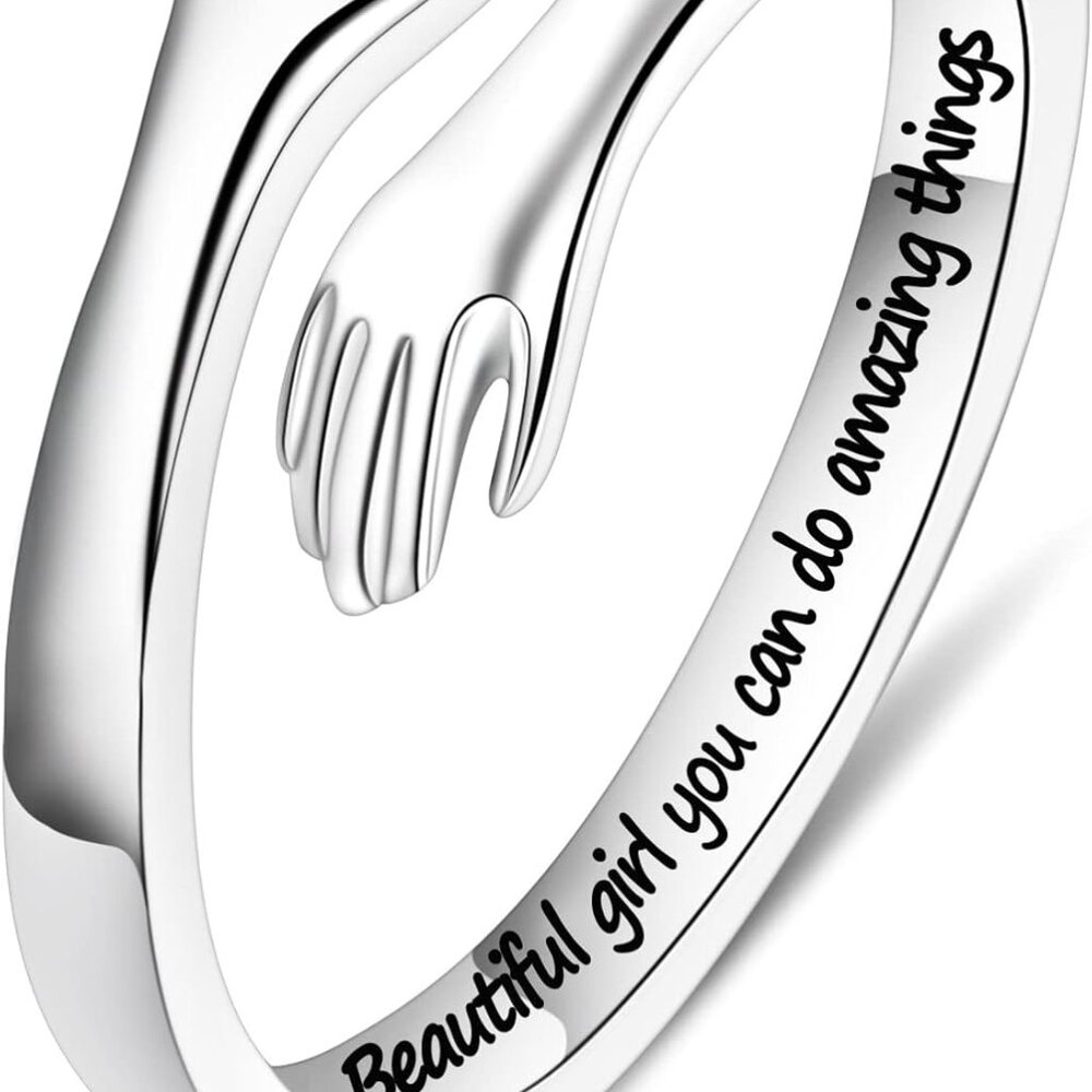 S925 Sterling Silver Hug Ring for Women Teen Girls, Adjustable Ring Jewelry Moth